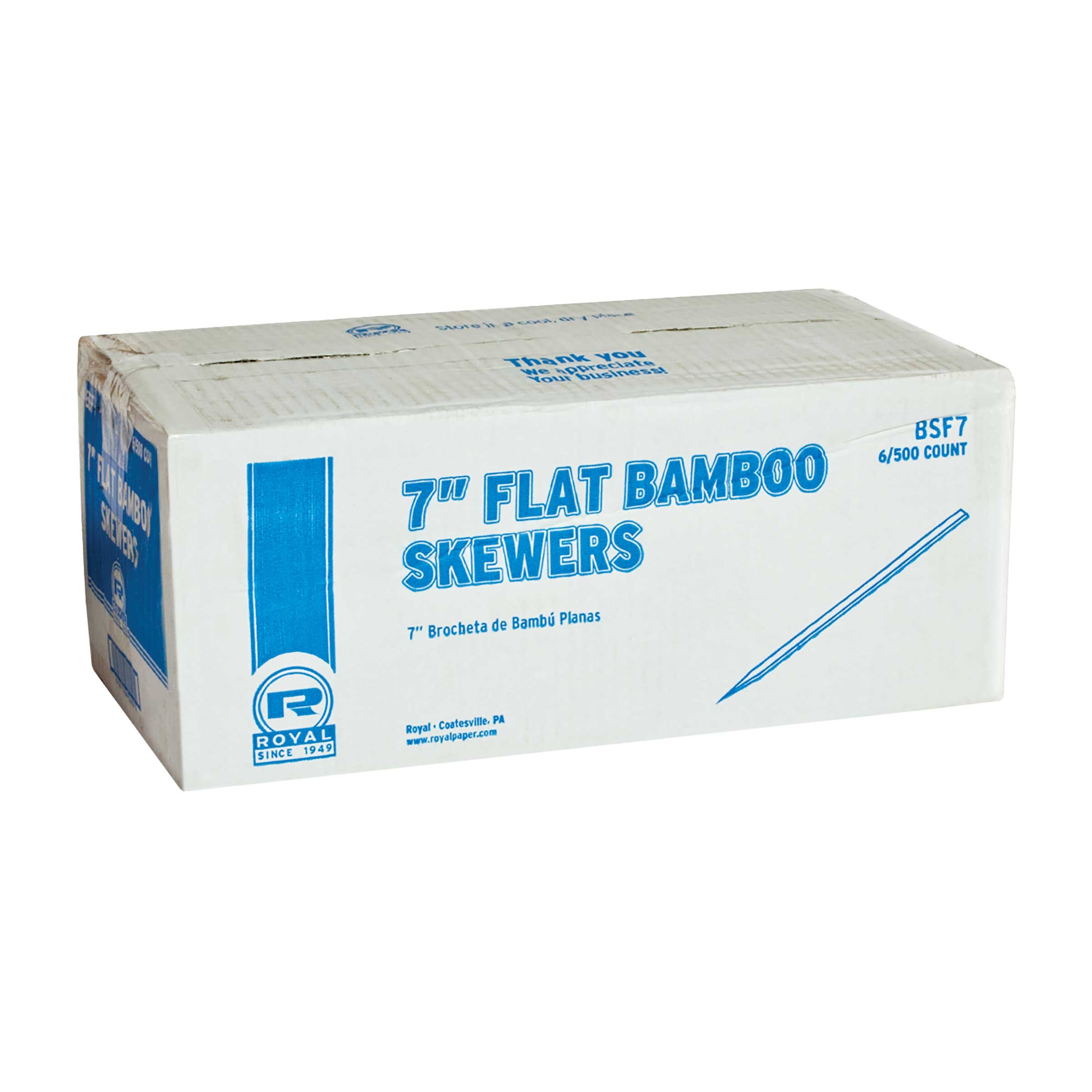 Royal Flat Bamboo Skewer, 500 count per pack -- 6 per case.