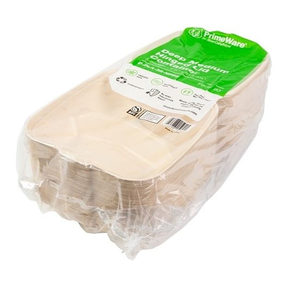 AmerCareRoyal 7.875 X 8 X 3.19 inch Deep Medium Pla Lined Hinged Lid Container, 80 count -- 2 per case