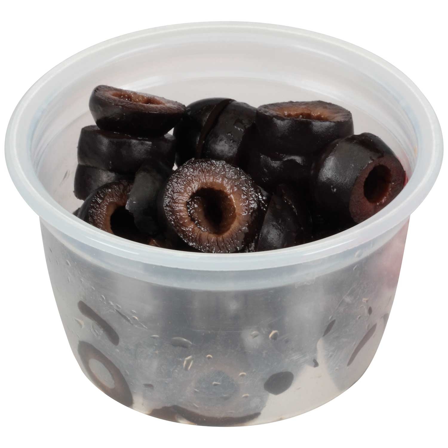 Pearls Black Sliced Ripe Olives, 1.4 Ounce Cup -- 12 per case.