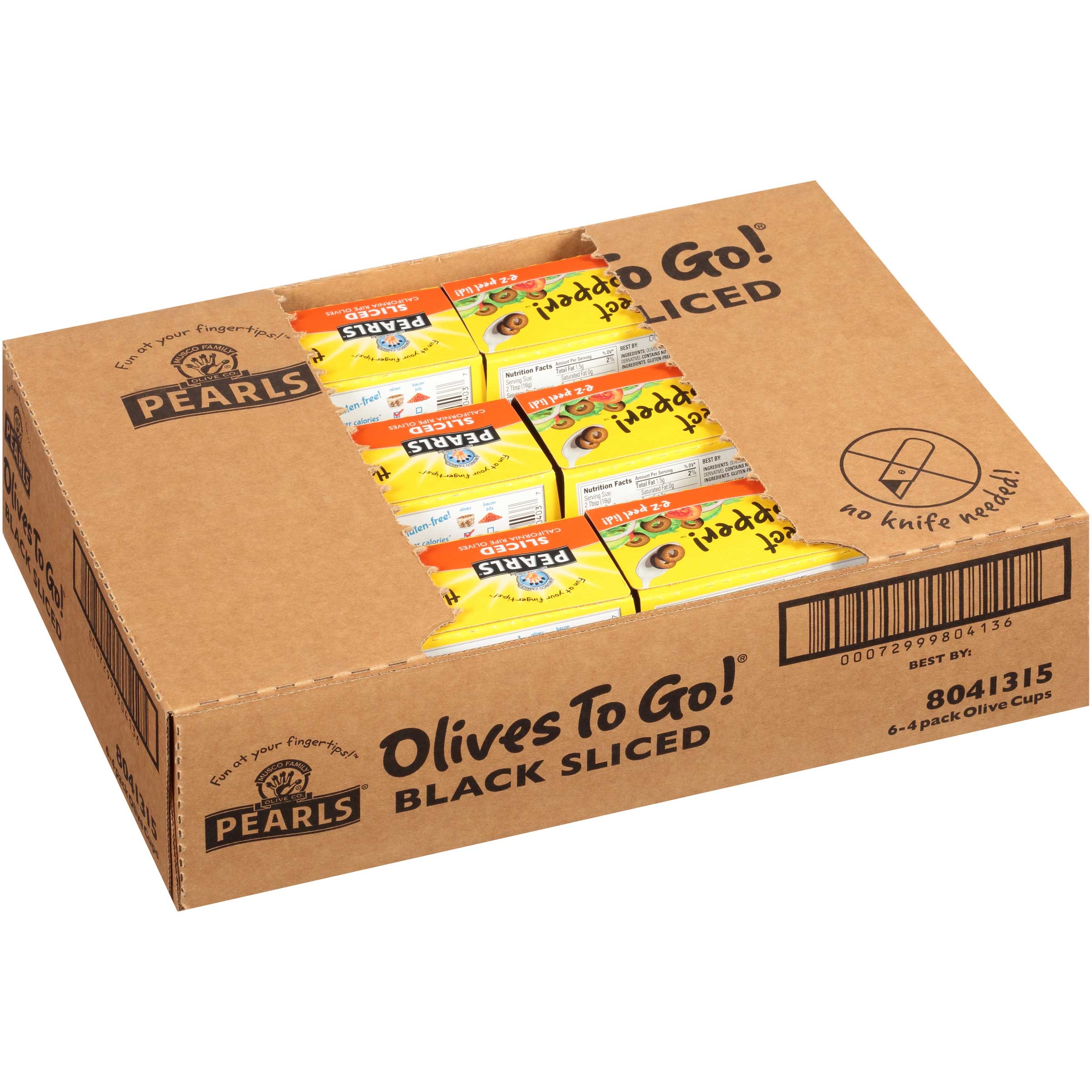 Pearls Black Sliced Olives, 5.6 Ounce Cup -- 6 per case.