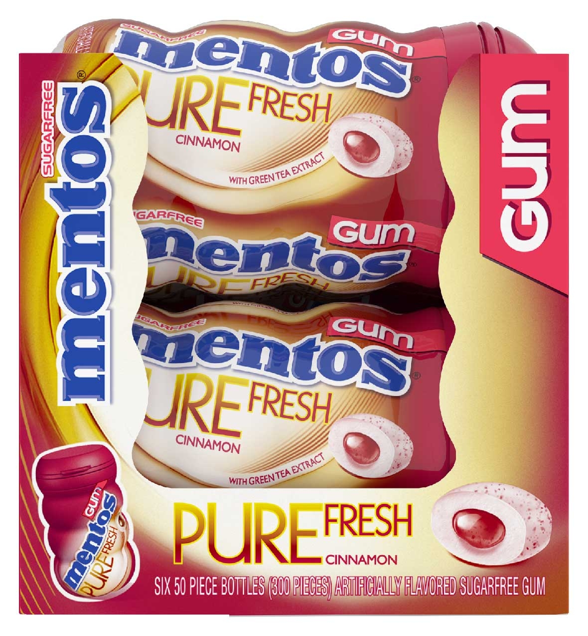 Mentos 3.531 Ounce Pure Fresh Cinnamon Sugarfree Gum, 6 count per pack -- 6 per case.