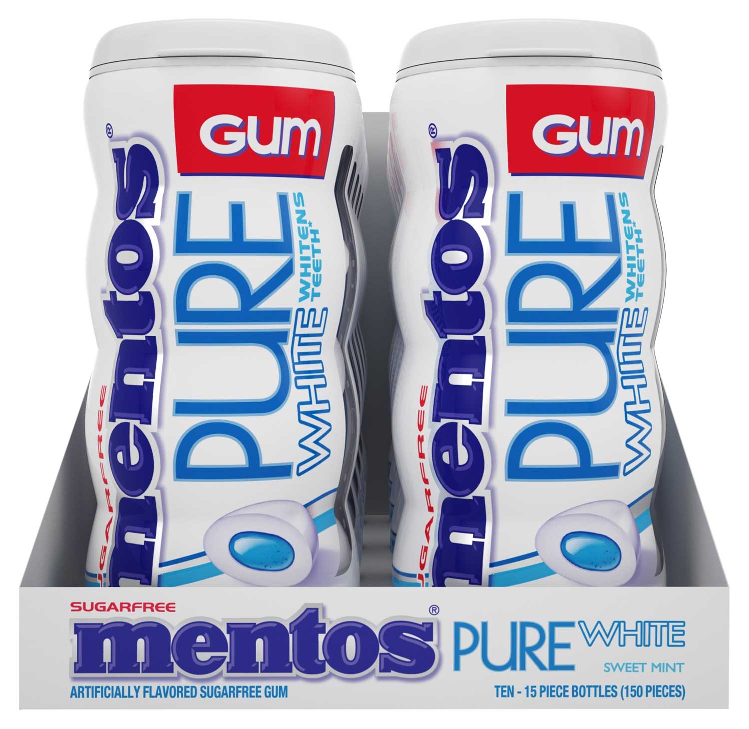 Mentos Sugar Free Sweet Mint Pure White Gum, 15 Pieces per pack -- 120 per case
