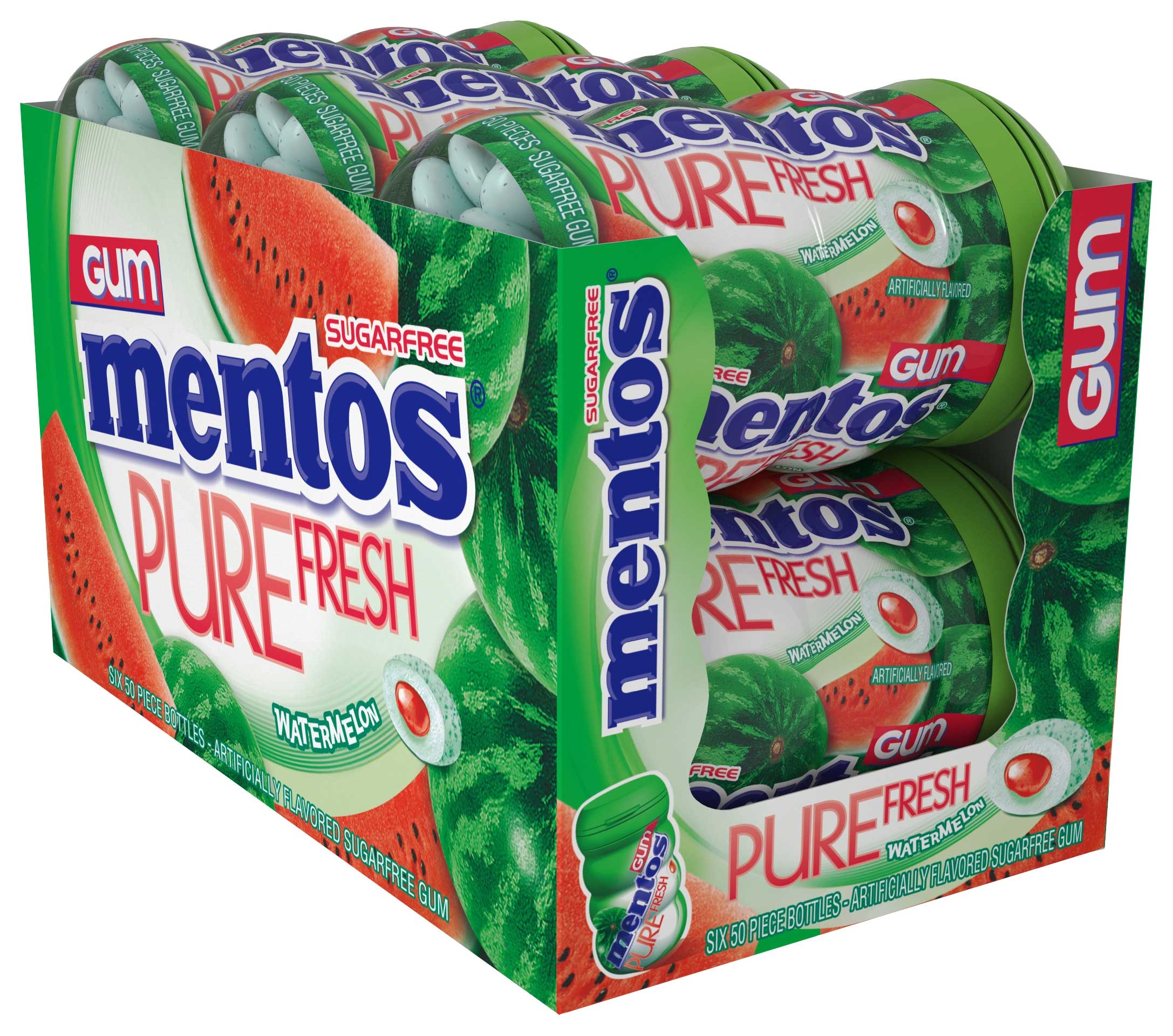 Mentos 3.53 Ounce Pure Fresh Watermelon Sugarfree Gum, 6 count per pack -- 6 per case.