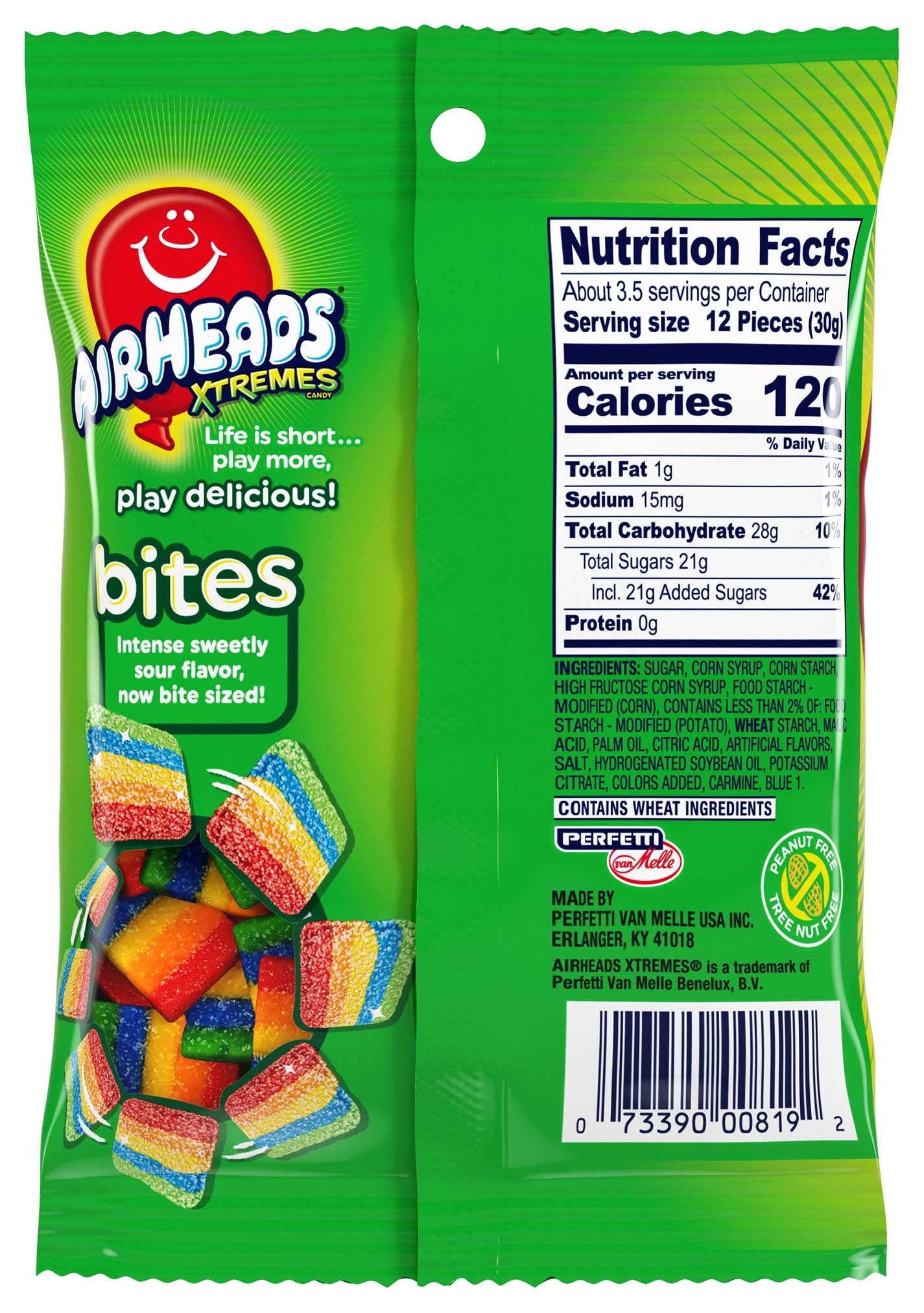 Air Heads Xtremes Bites Rainbow Berry Candy, 3.8 Ounce Peg Bag -- 12 per case.