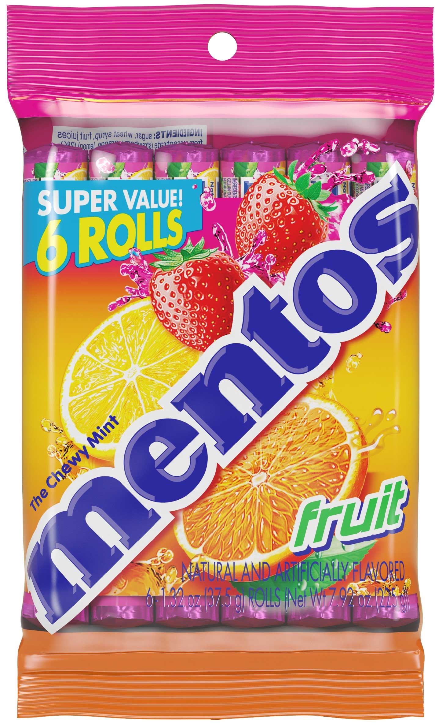 Mentos 1.32 Ounce Chewy Mint Fruit Rolls, 6 count per pack -- 12 per case.
