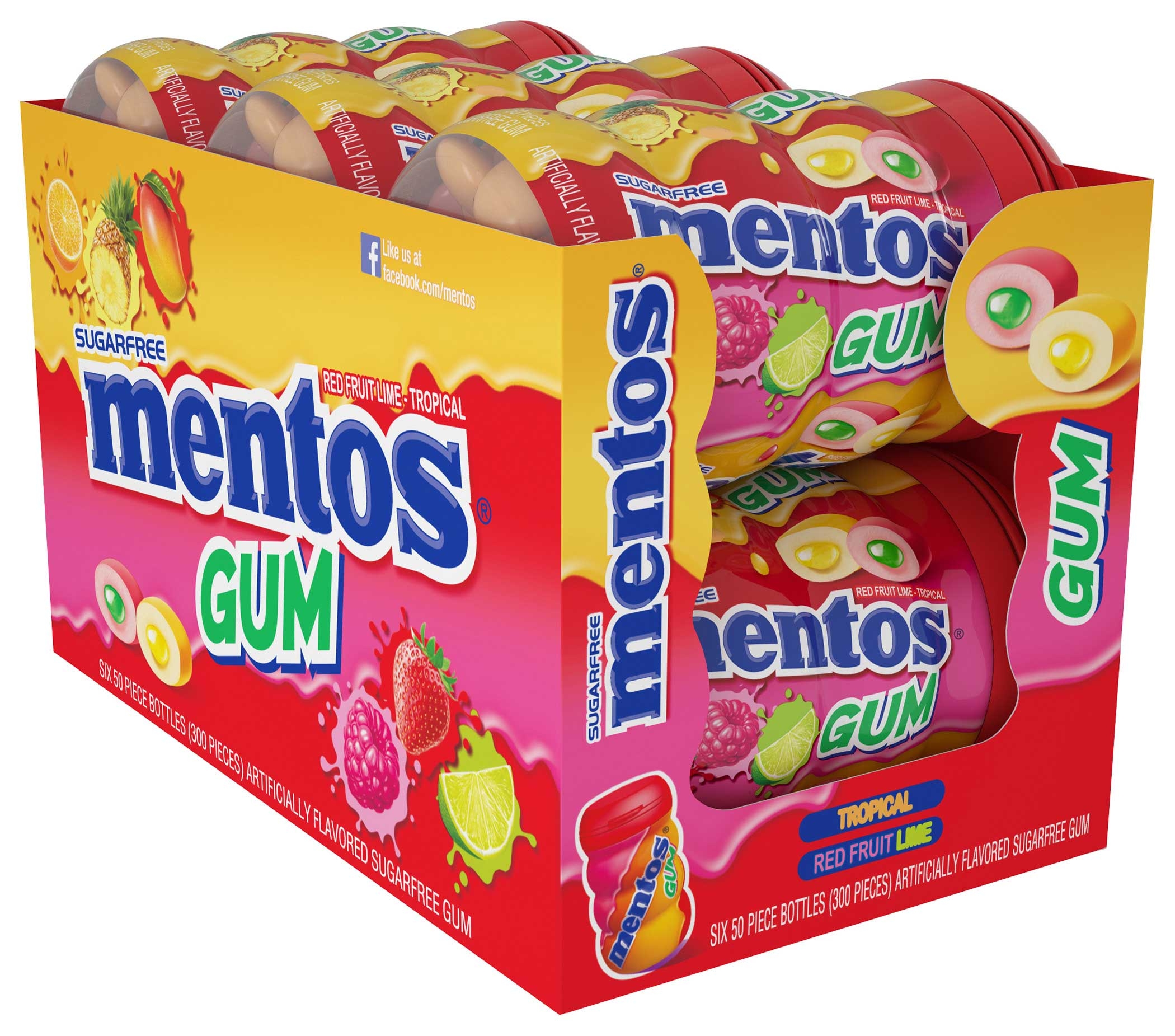 Mentos Mixed Fruit Sugar Free Gum, 50 count per pack -- 36 per case.