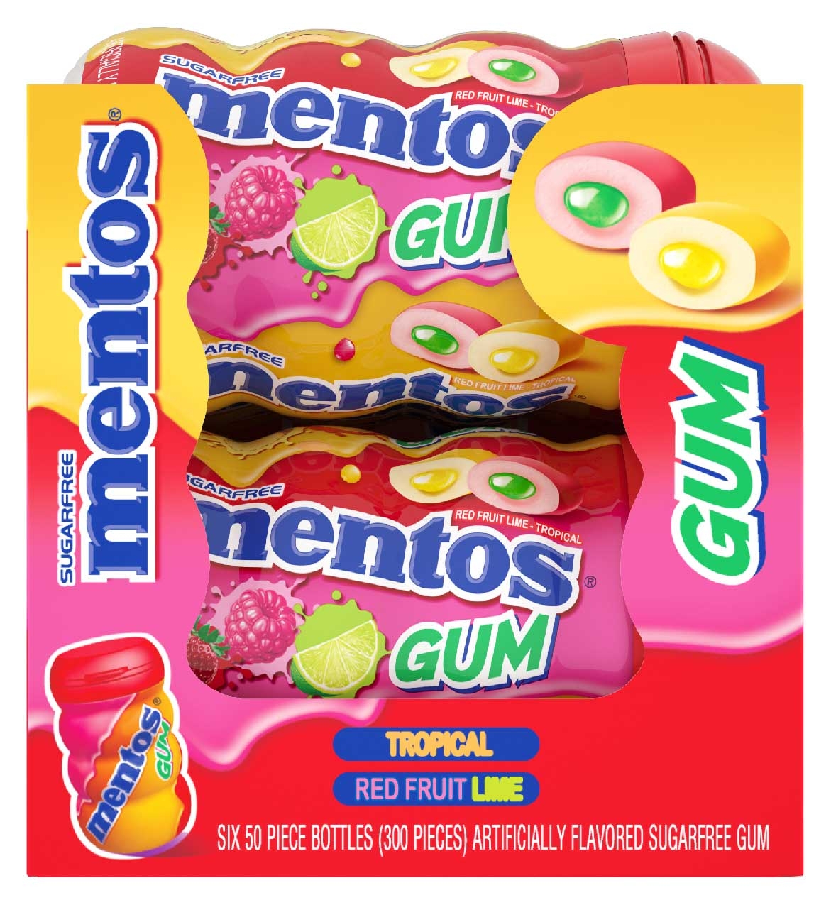 Mentos Mixed Fruit Sugar Free Gum, 50 count per pack -- 36 per case.
