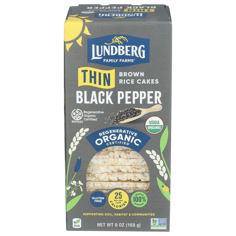 Lundberg Thin Stackers Organic Cracked Black Pepper Puffed Grain Cakes, 6 Ounce -- 6 per case