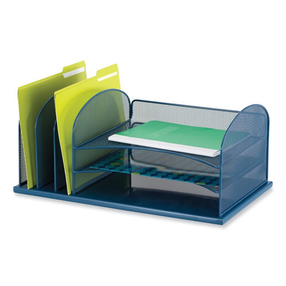 Safco Onyx Blue Letter Size Desk Organizer with Three Horizontal and Three Upright Sections, 19.25 x 11.5 x 8.25 inch
