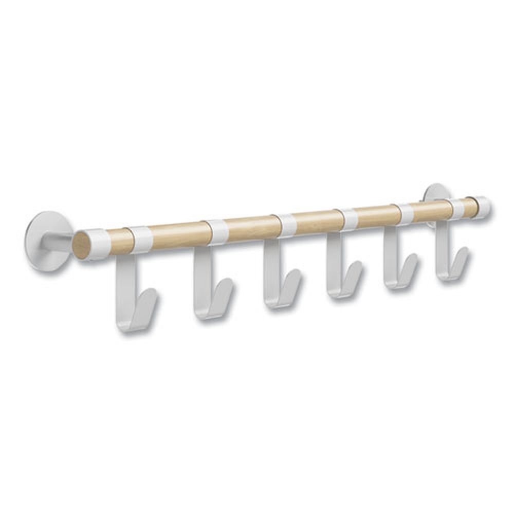Safco Resi Coat White 6 Hook Wall Rack, 36.25 x 4.25 x 6 inch