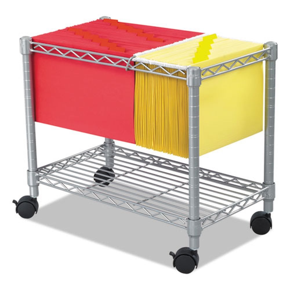 Safco Metallic Gray 1 Shelf and 2 Bins Metal Wire Mobile File, 14 x 24 x 20.5 inch