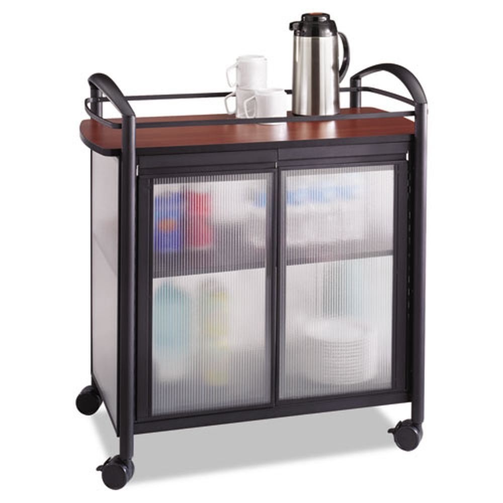 Safco Cherry/Black Engineered Wood 3 Shelf Impromptu Refreshment Cart/Machine Stand, 34x21.25x36.5 inch