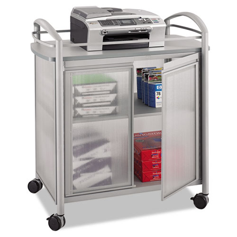 Safco Gray/Silver Engineered Wood 3 Shelf Impromptu Refreshment Cart/Machine Stand, 34 x 21.25 x 36.5 inch
