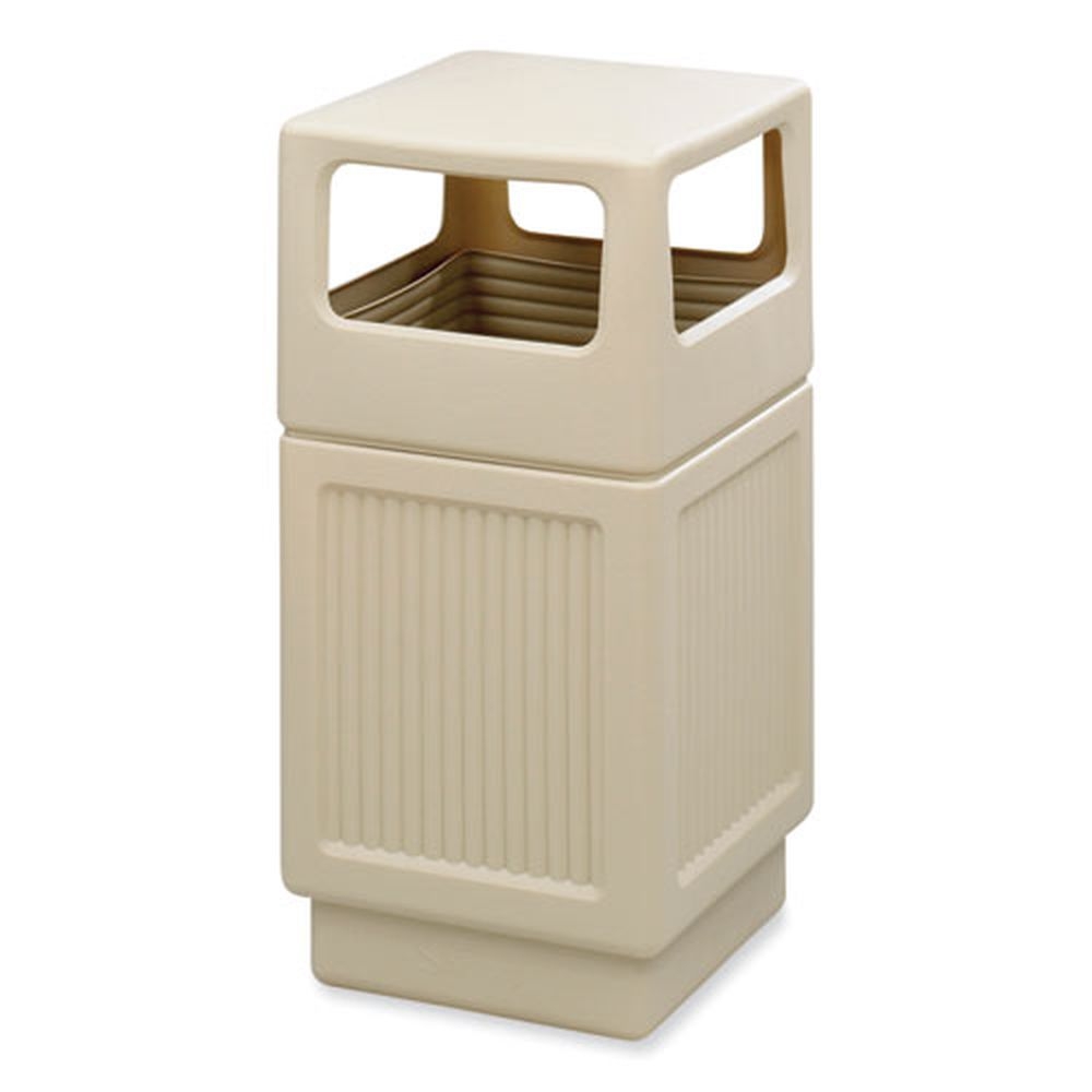 Safco Polyethylene Tan Side Open Canmeleon Recessed Panel Receptacles, 38 Gallon Capacity