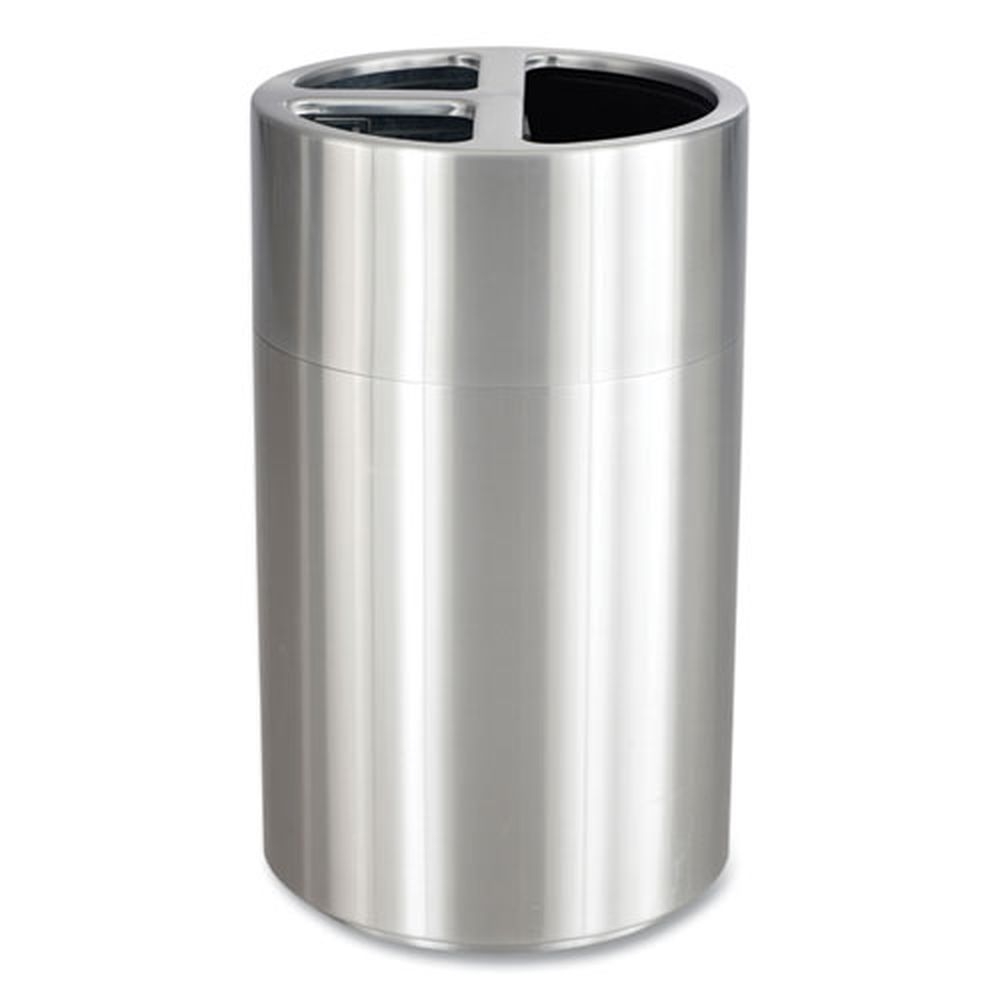 Safco Steel Brushed Aluminum Triple Recycling Receptacle, 40 Gallon Capacity