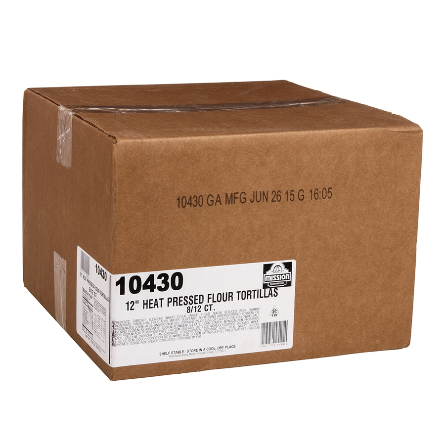 Mission Foods Heat Pressed Flour Tortilla, 12 inch - 12 per pack -- 8 packs per case.