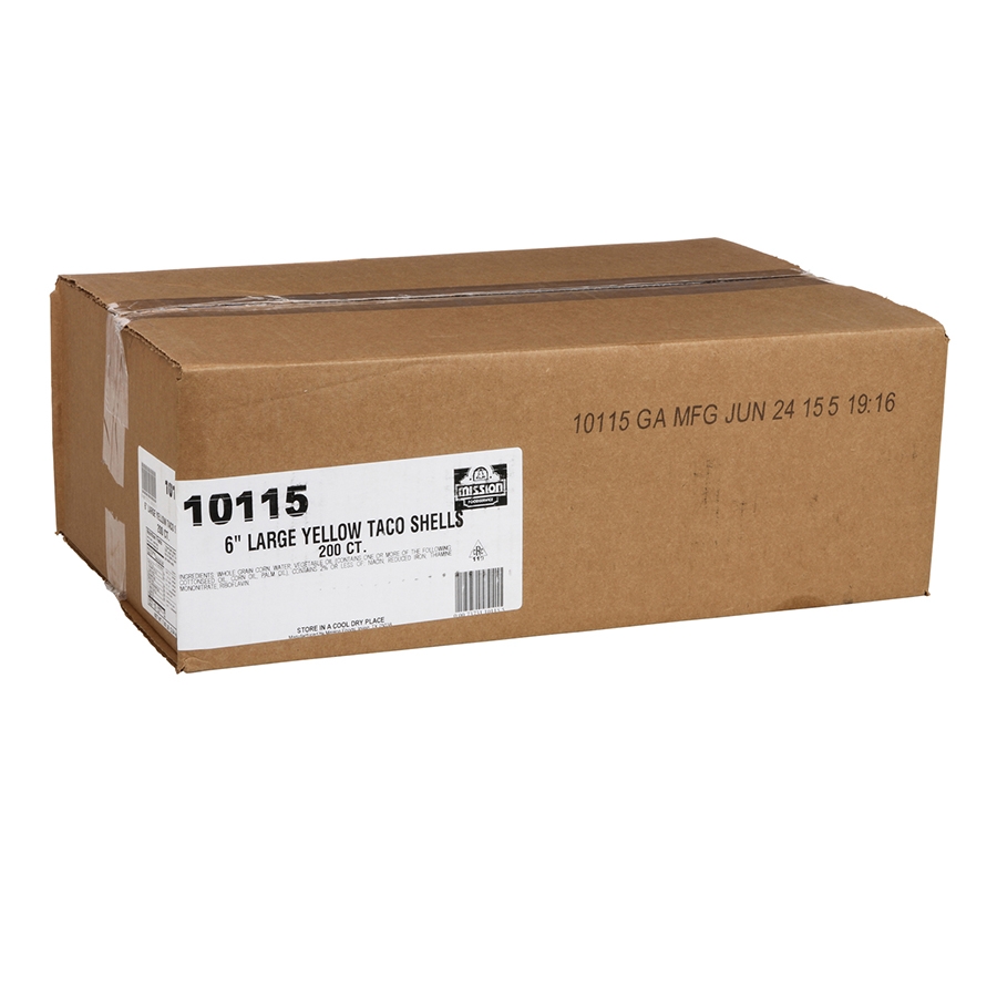 Mission Foods Large Yellow Corn Taco Shell, 6 inch - 25 per pack -- 8 packs per case.
