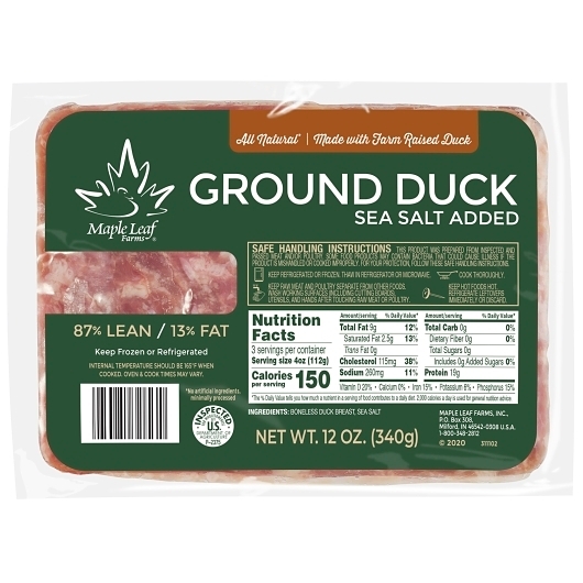 Maple Leaf Farms Ground Duck with Sea Salt -- 12 per case