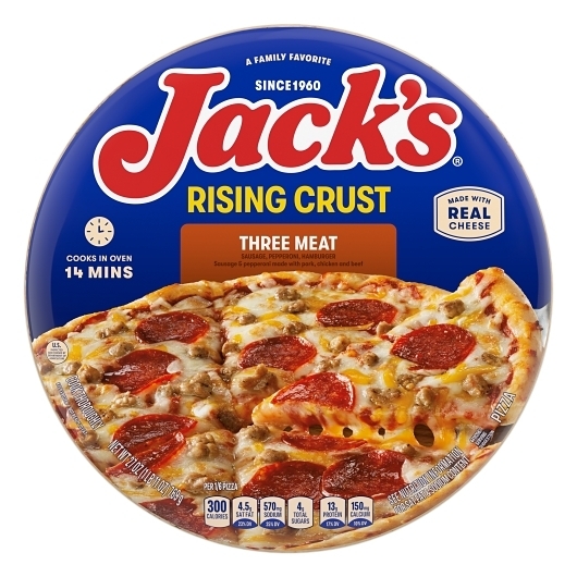 Jacks 11 inch Rising Crust Three Meat Pizza, 27.1 Ounce -- 12 per case