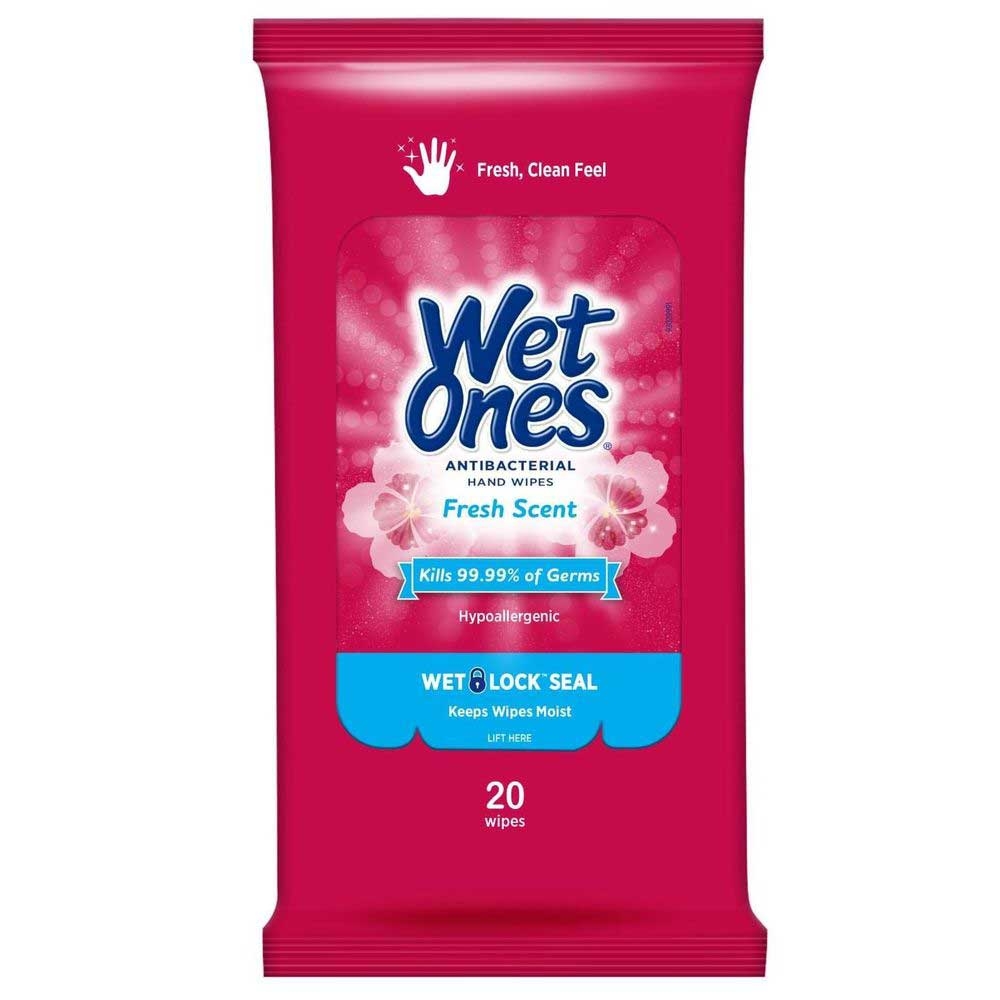 Wet Ones Fresh Scent Antibacterial Hand Wipes - 20 count per pack -- 10 packs per case.