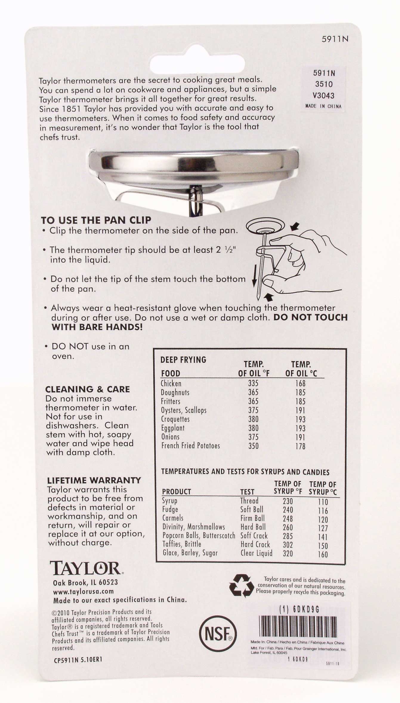 Taylor Bi-Therm Classic Candy and Deep Fry Thermometer, 2 3/4 inch.