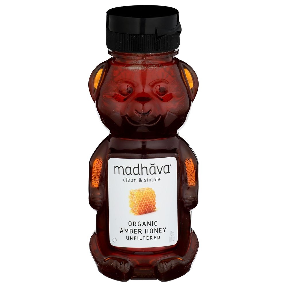 Madhava Organic Unfiltered Amber Honey, 12 Ounce -- 6 per case