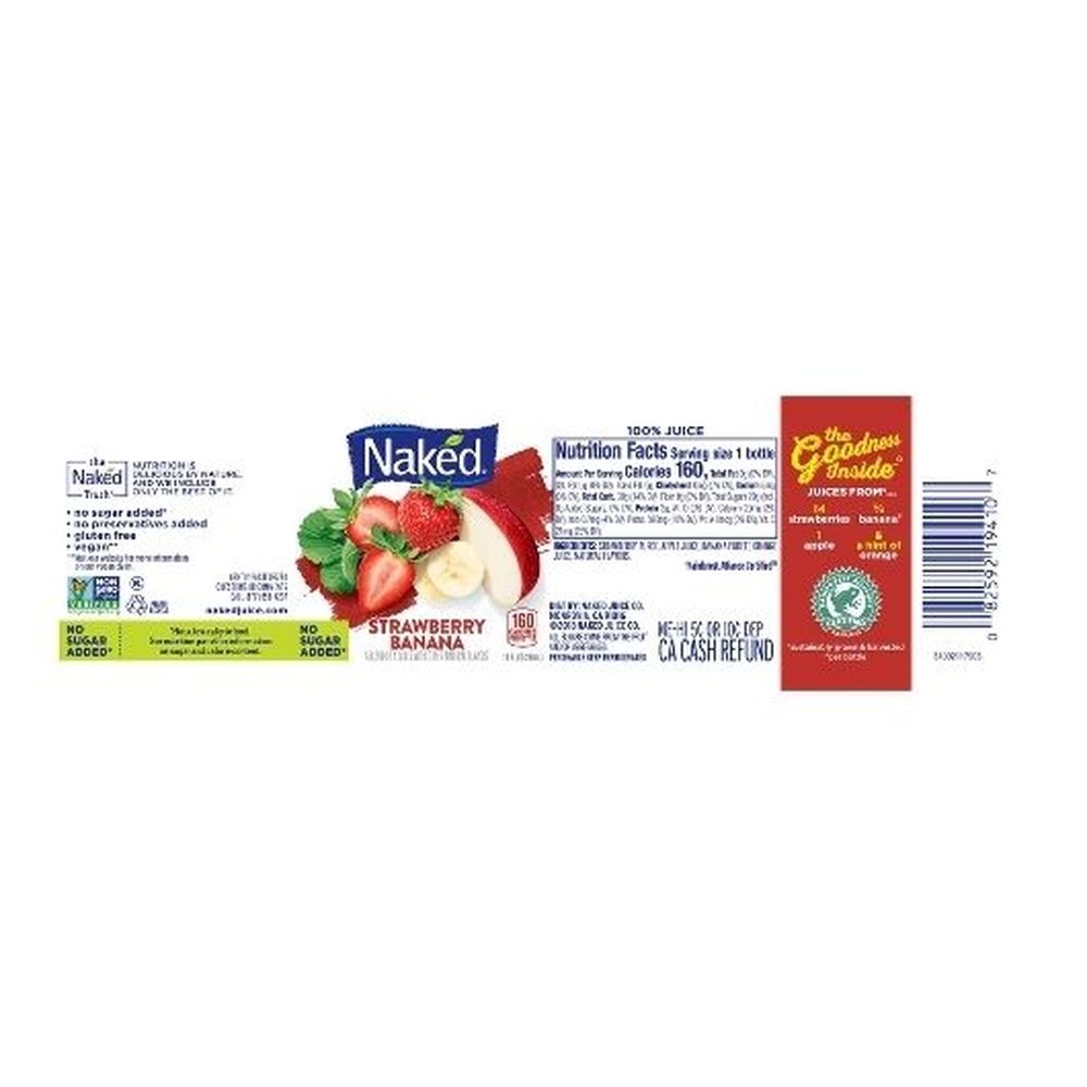 Naked 100 Percent Strawberry Banana Juice Smoothie, 10 Fluid Ounce - 8 per case