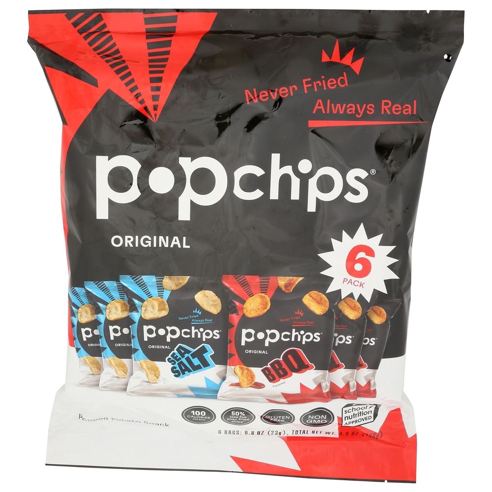 Popchips 0.8 Ounce Popped Potato Chips - Variety Pack, 6 count -- 12 per case