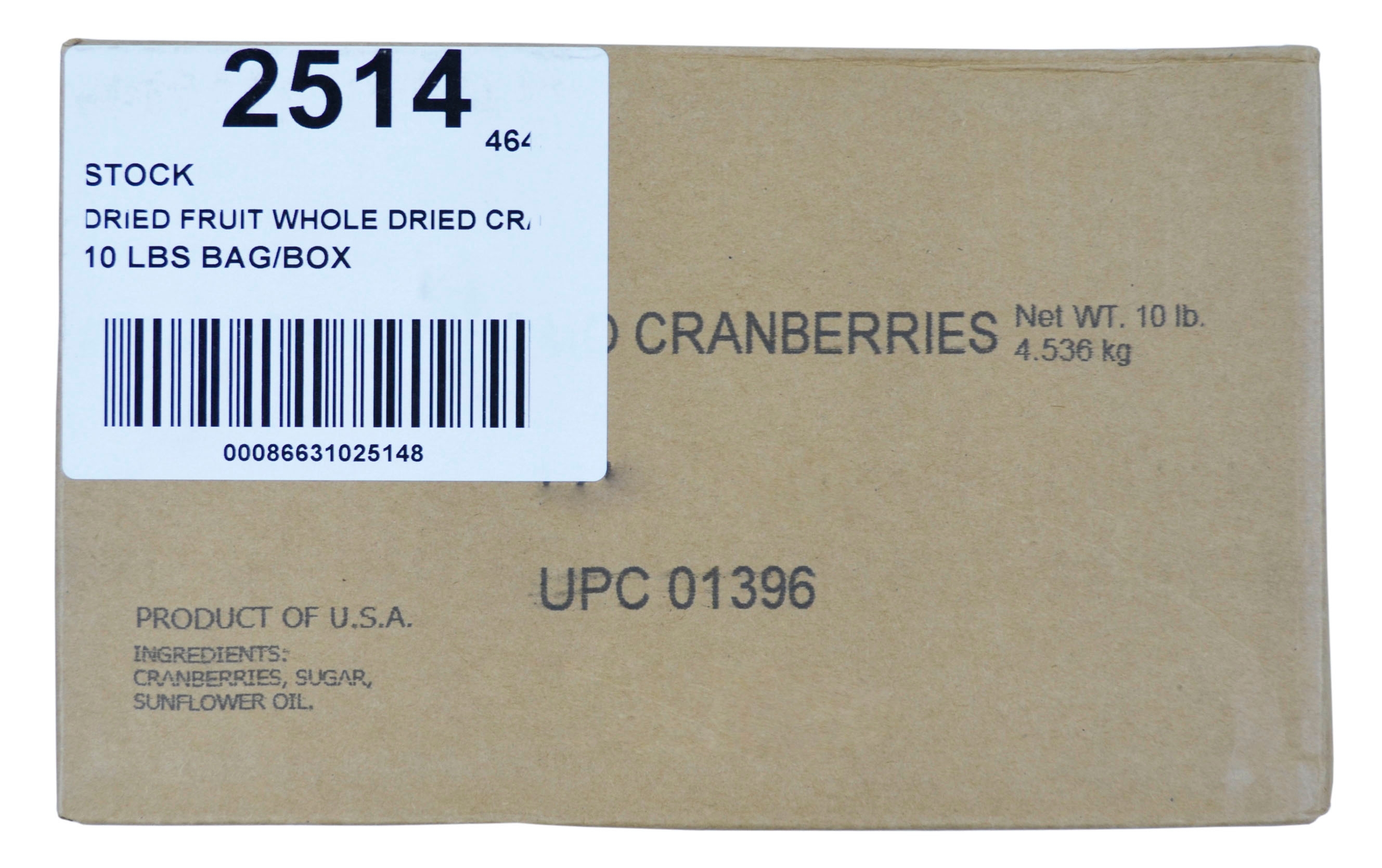 Sugar Foods Whole Dried Cranberries, 10 Pound.