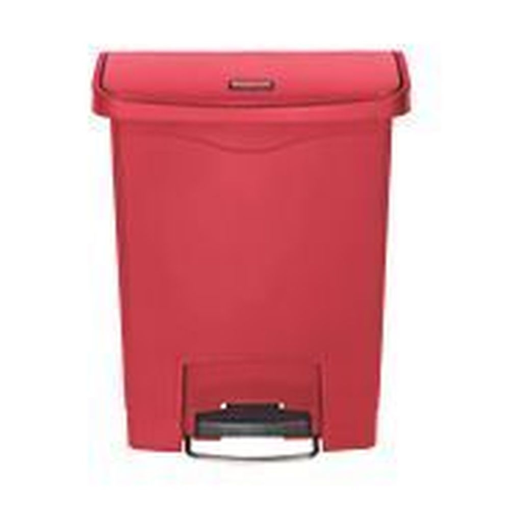 Rubbermaid Slim Jim Red Step On Front Step Resin Container, 8 Gallon Capacity