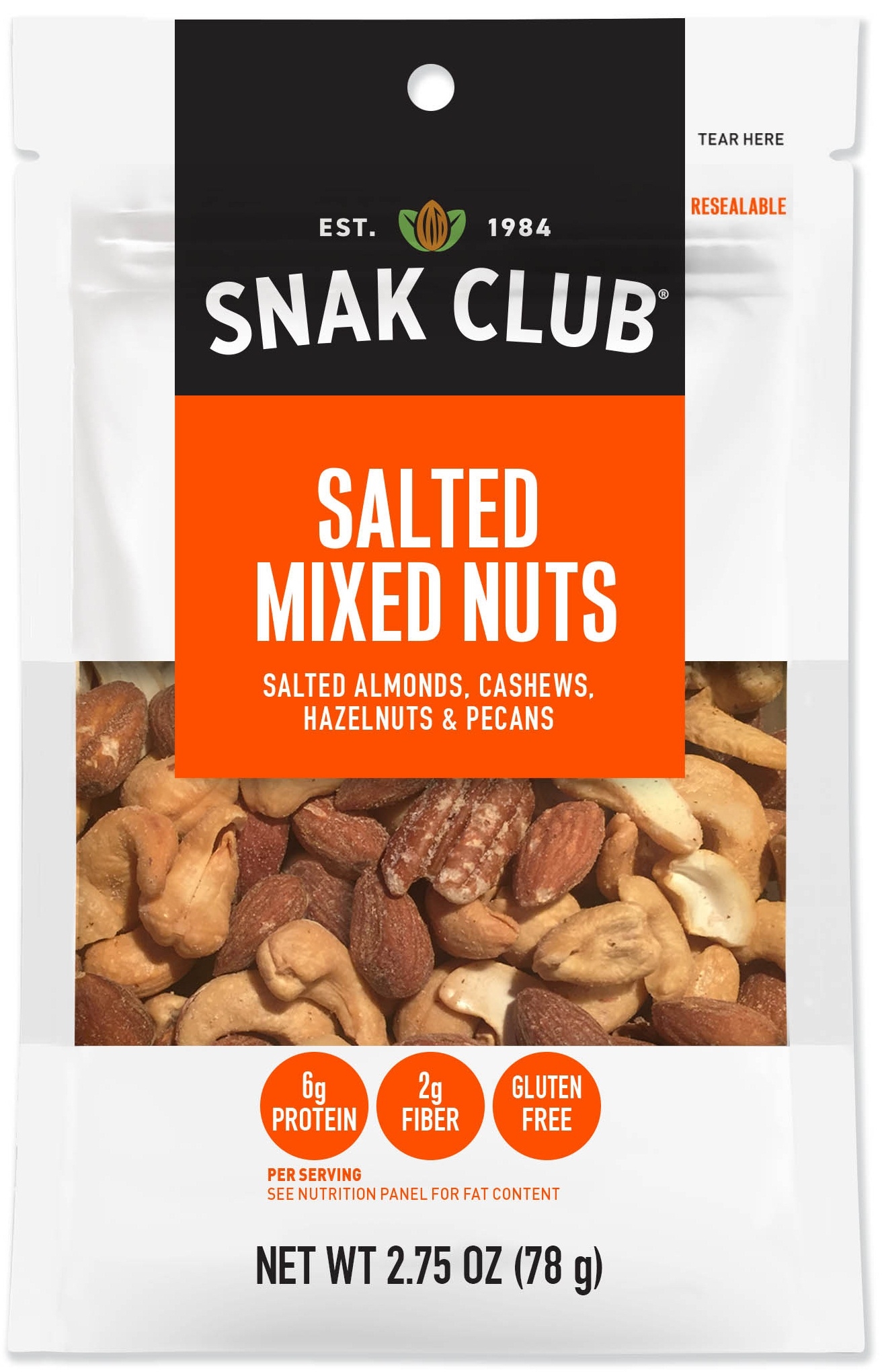 Century Snacks Snak Club Premium Pack Salted Mixed Nuts, 2.75 Ounce -- 6 per case