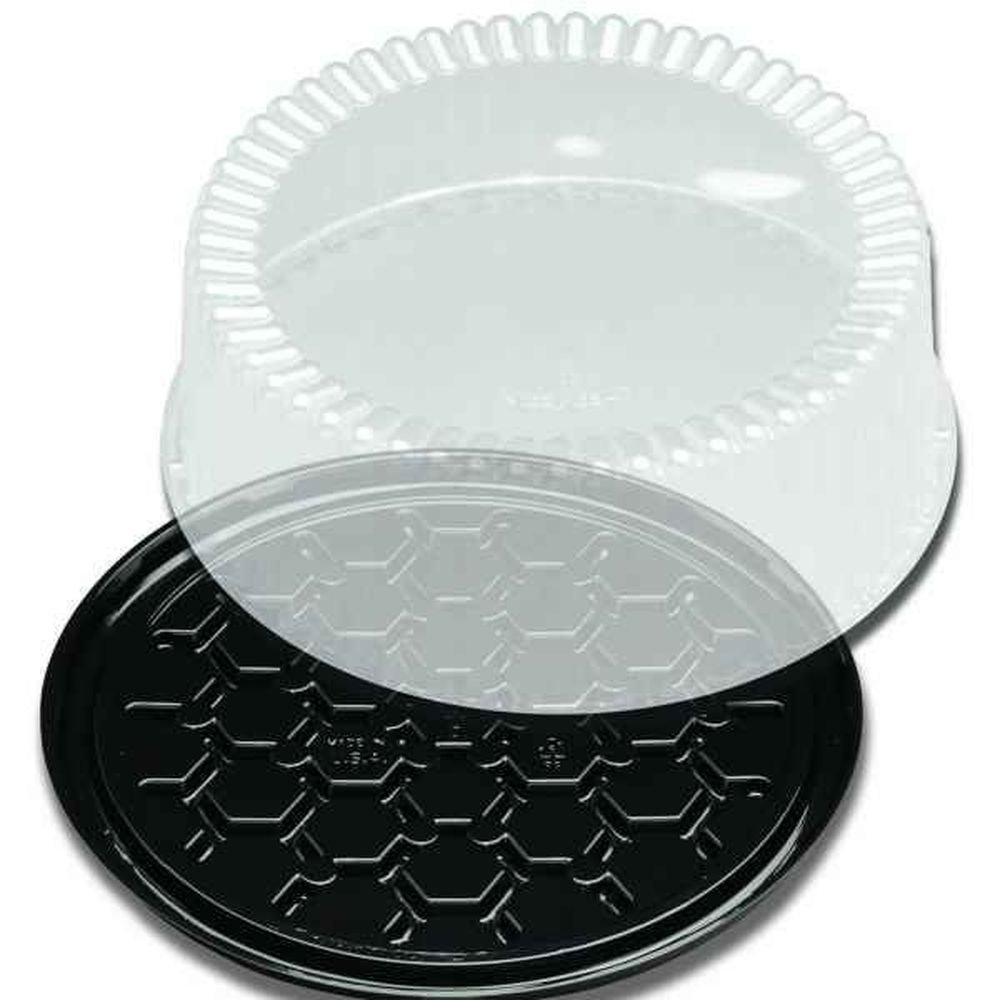 D and W Fine Pack 11 inch Round Black PS Cake Base with Fluted Dome Lid for 9 inch Cake -- 80 per case