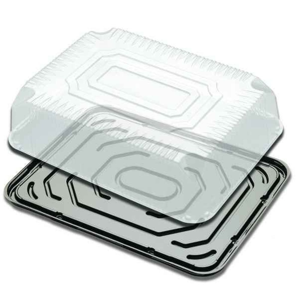 D and W Fine Pack Black Half Sheet OPS Cake Base with 3.8 inch Fluted Dome Lid -- 80 per case