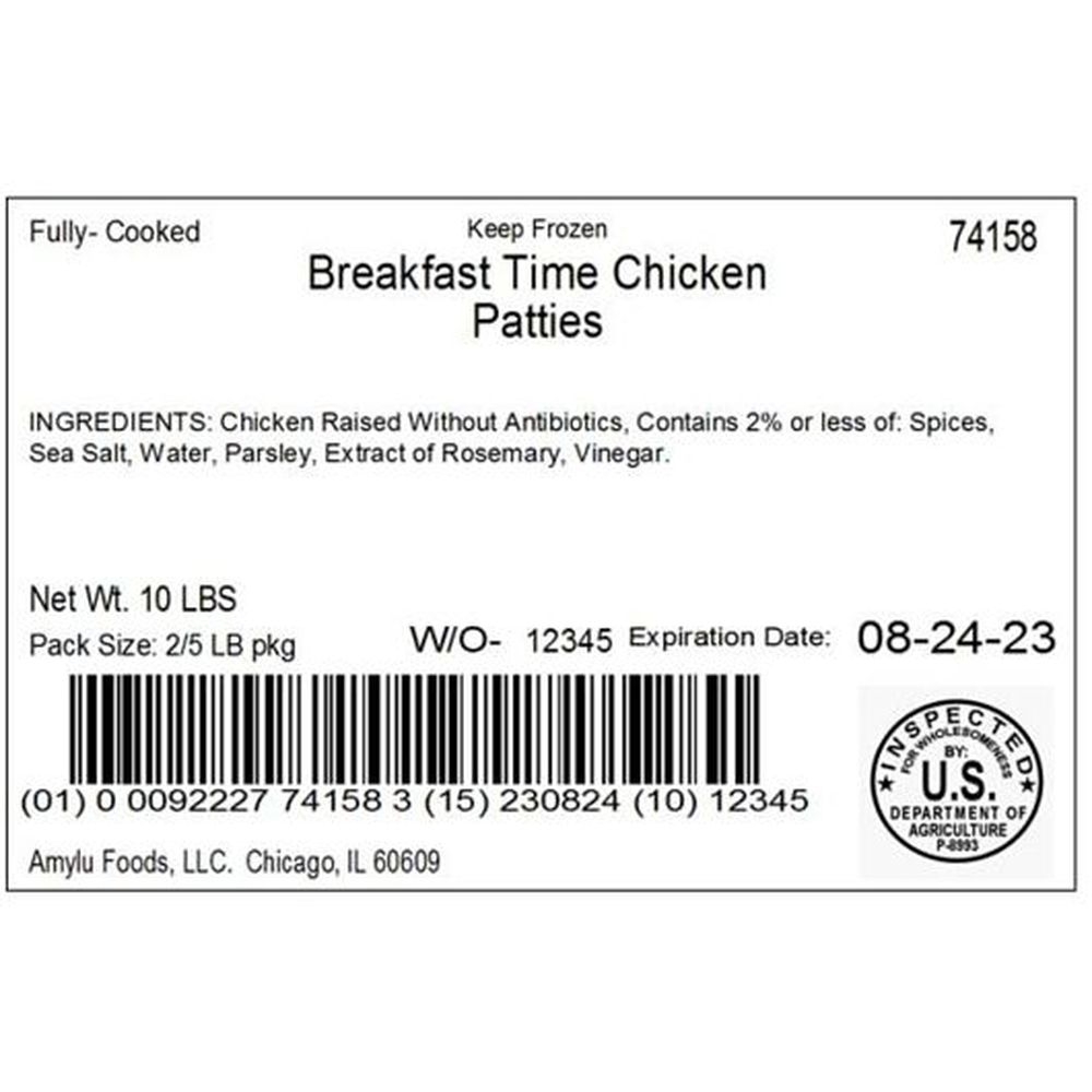 Sausages By Amylu Amylu Breakfast Time Chicken Patties, 10 Pound