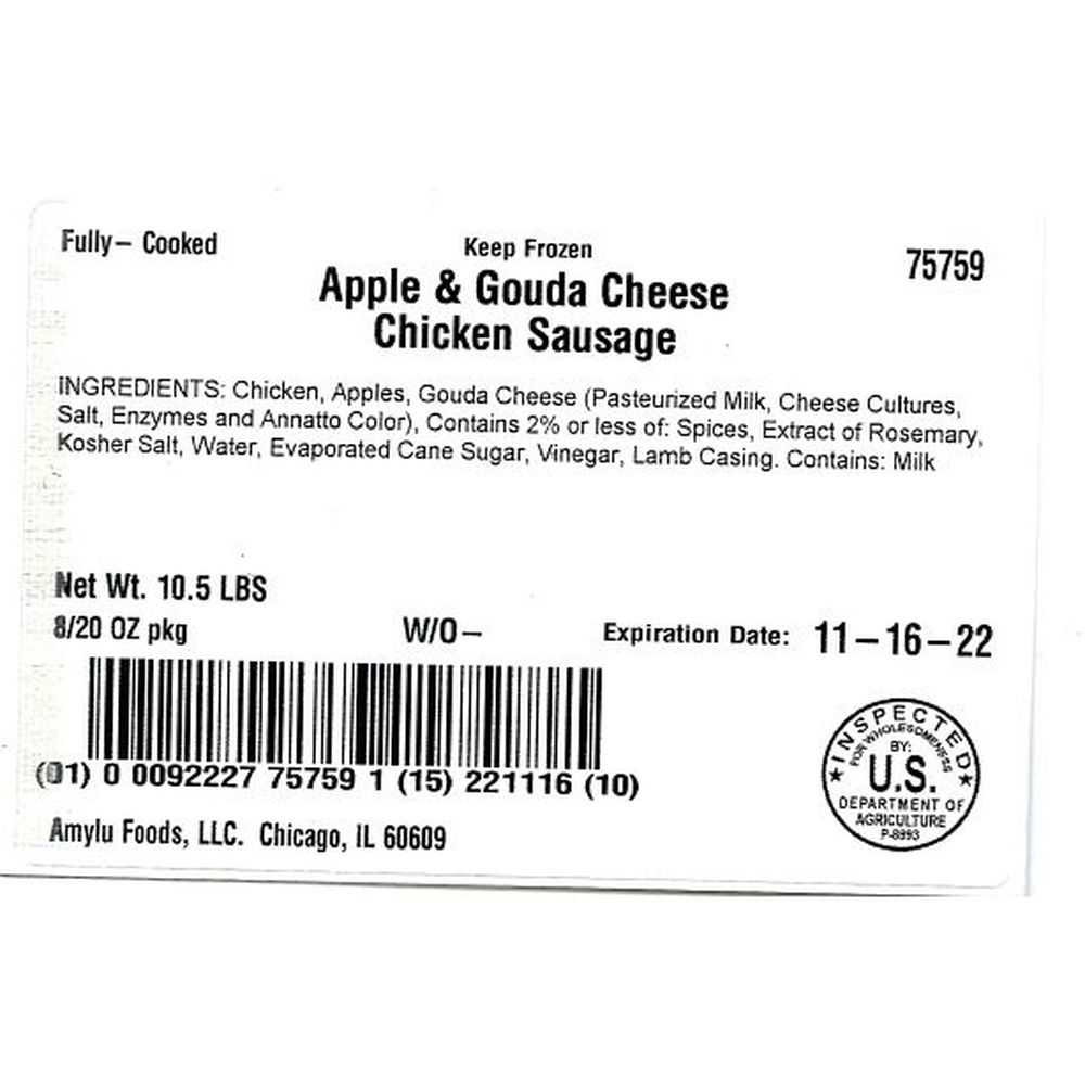 Sausages By Amylu Apple and Gouda Chicken Sausage, 2.25 Ounce -- 72 per case