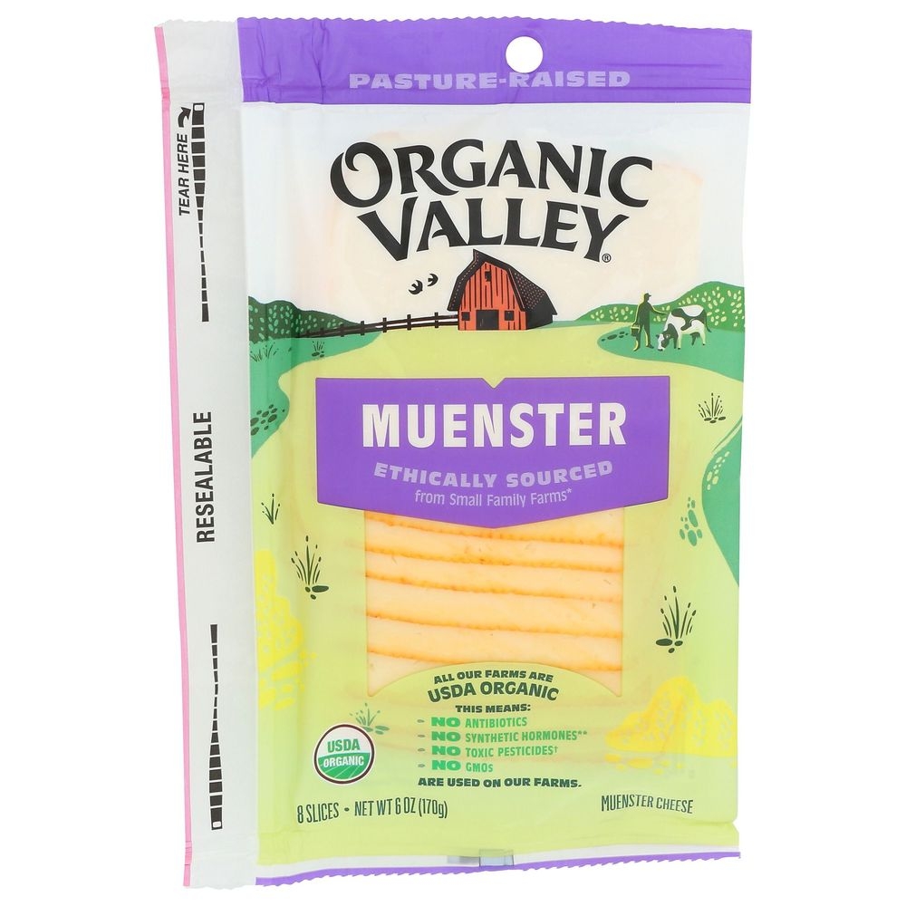 Organic Valley Organic Muenster Cheese Slices, 6 Ounce -- 12 per case