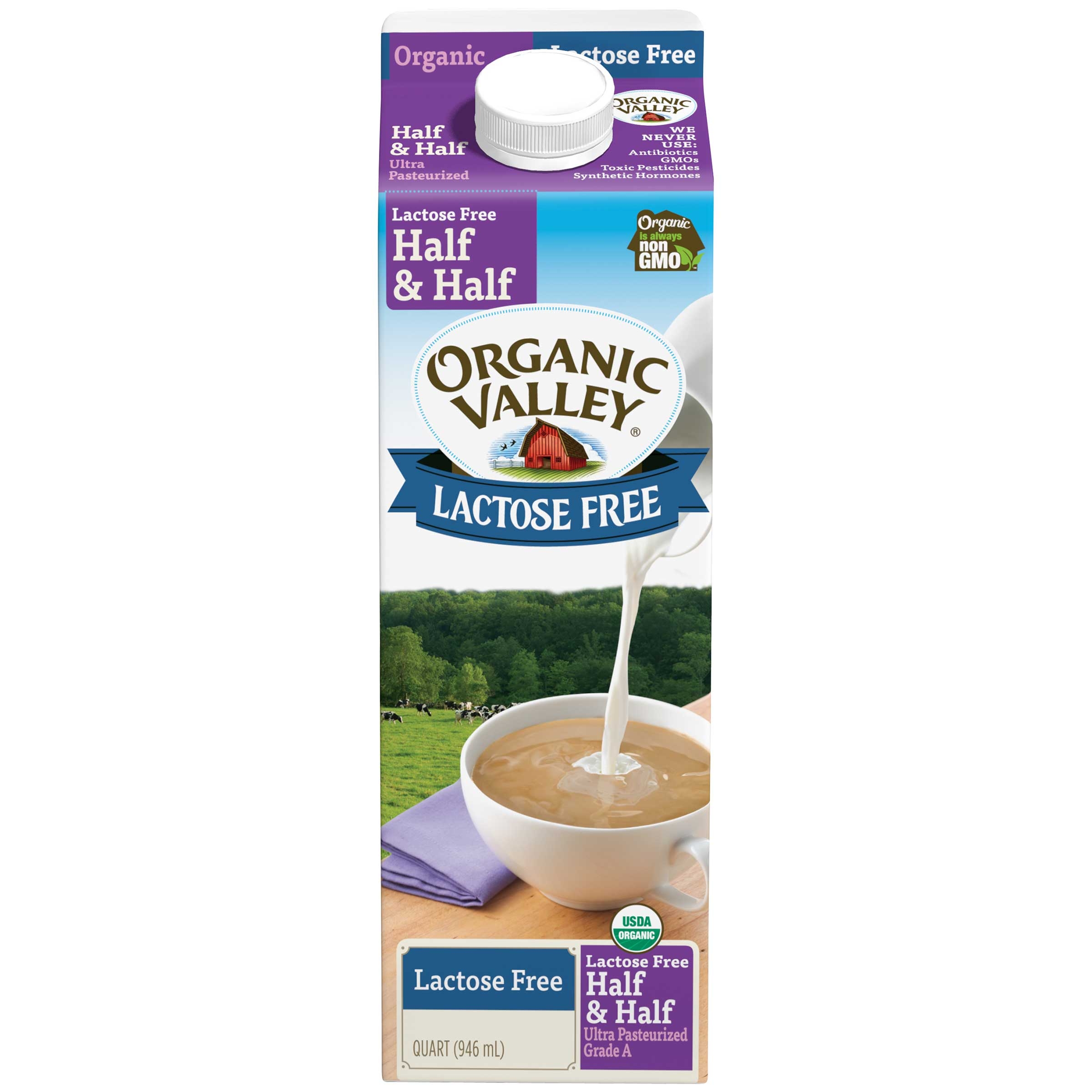 Organic Valley Lactose Free Ultra Pasteurized Half and Half, 32 Fluid Ounce -- 12 per case