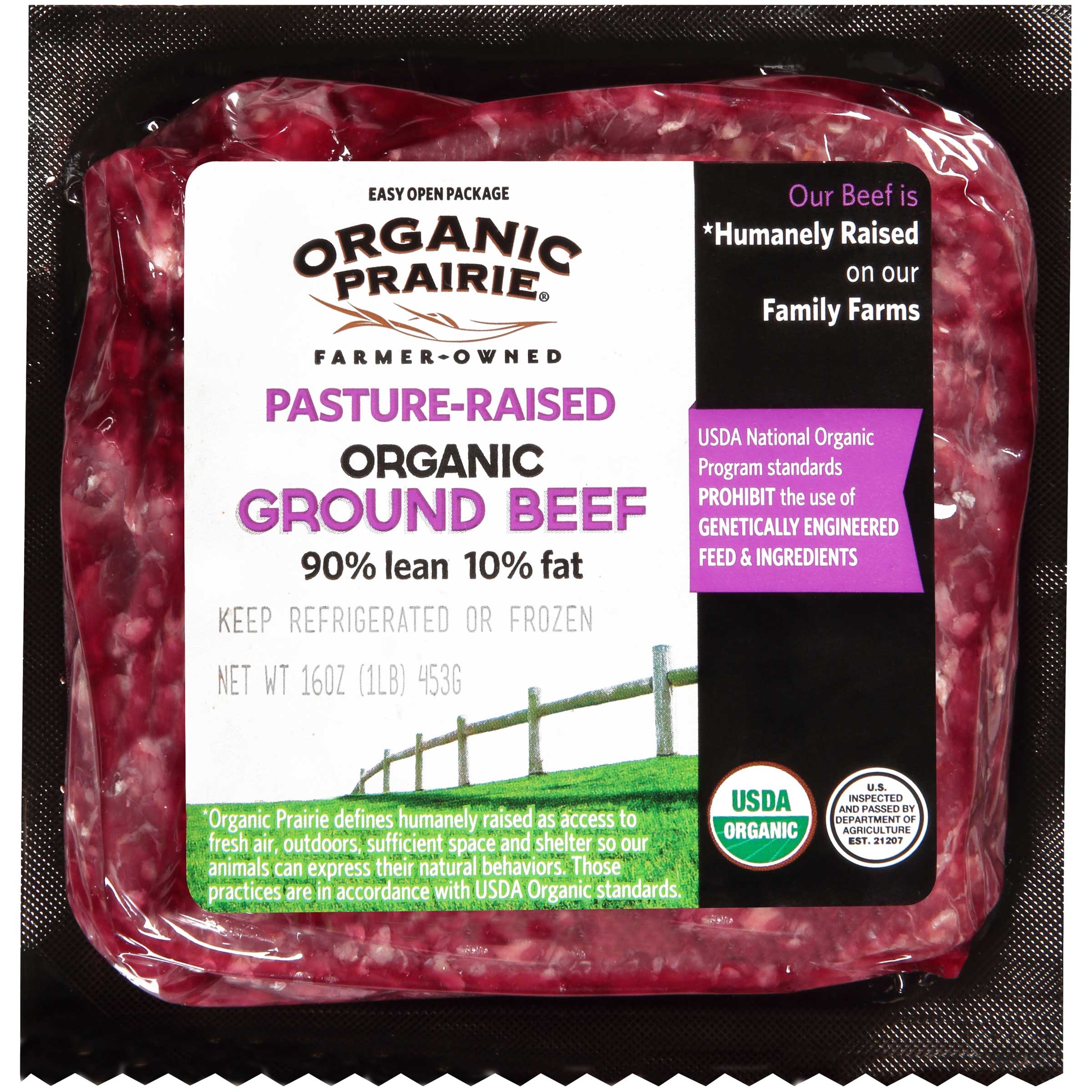 Organic Prairie 90 Percent Lean Ground Beef, 1 Pound -- 8 per case