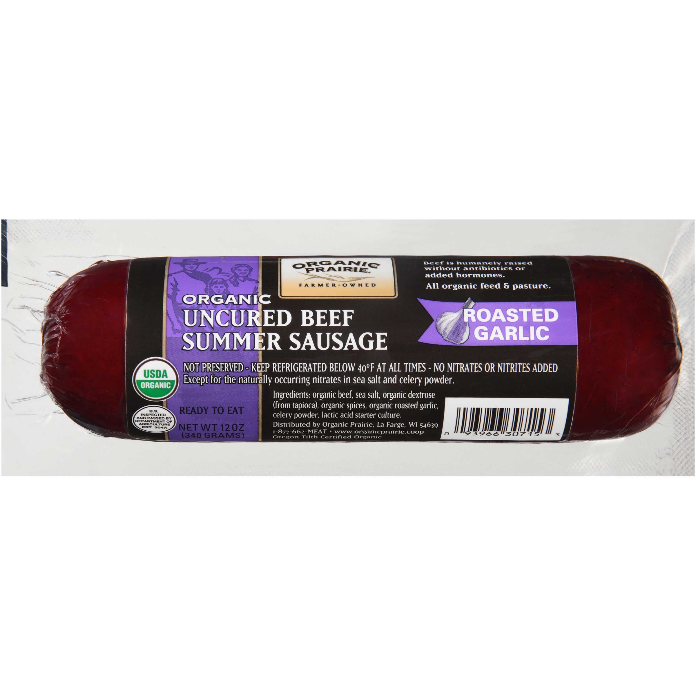 Organic Prairie Roasted Garlic Uncured Beef Summer Sausage, 12 Ounce -- 8 per case