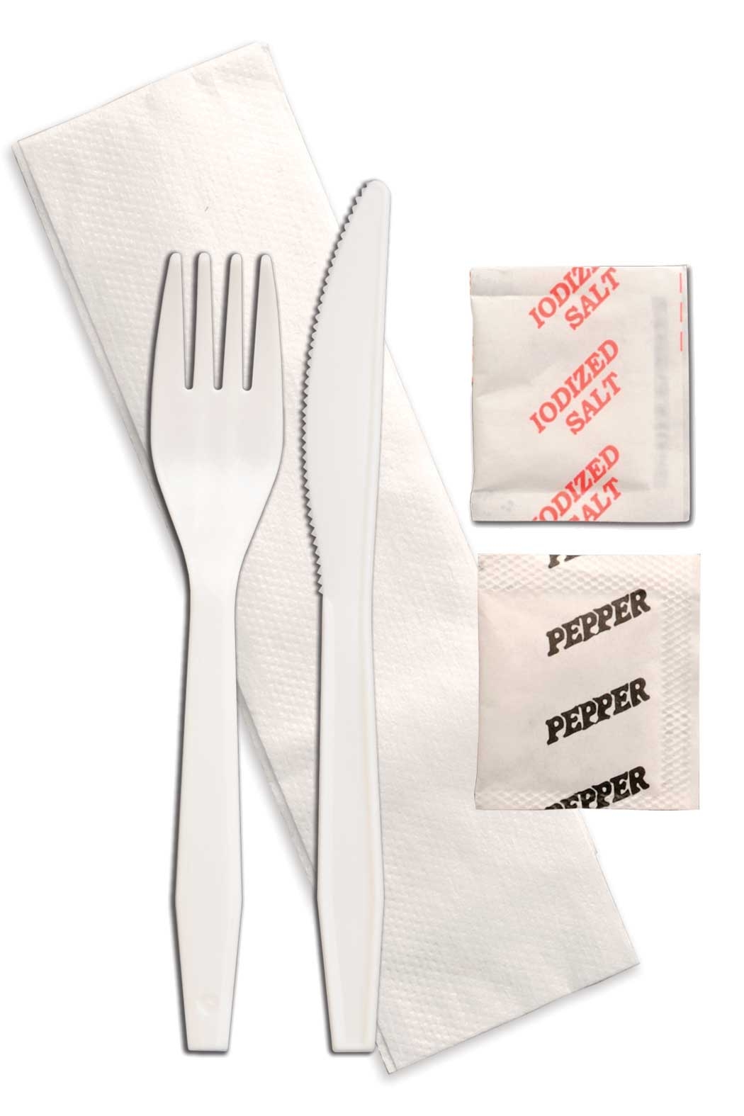 D and W Fine Pack Senate Fork Knife Salt and Pepper 1 Ply Napkin Meal Kit -- 500 per case.