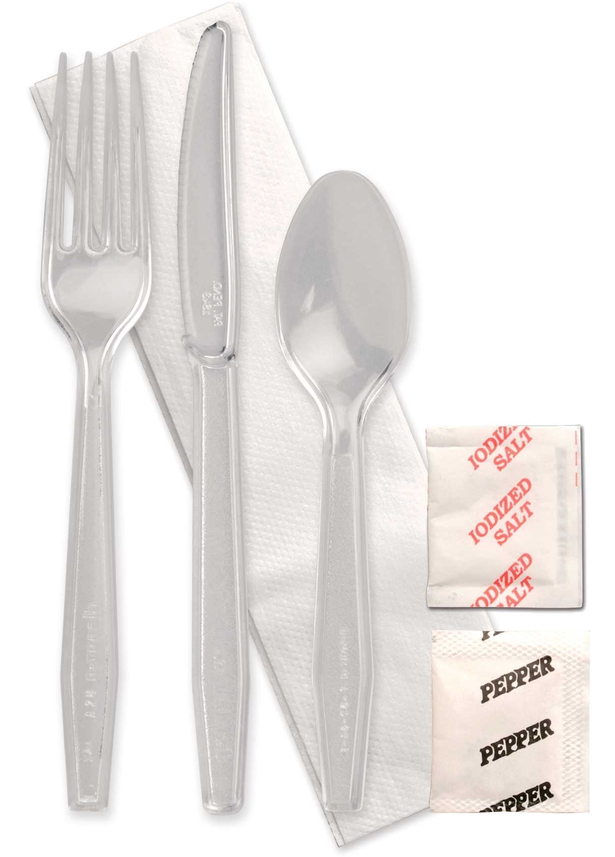 Monarch Polystyrene Clear Fork Knife Teaspoon Salt and Pepper Napkin Kit -- 250 per case.