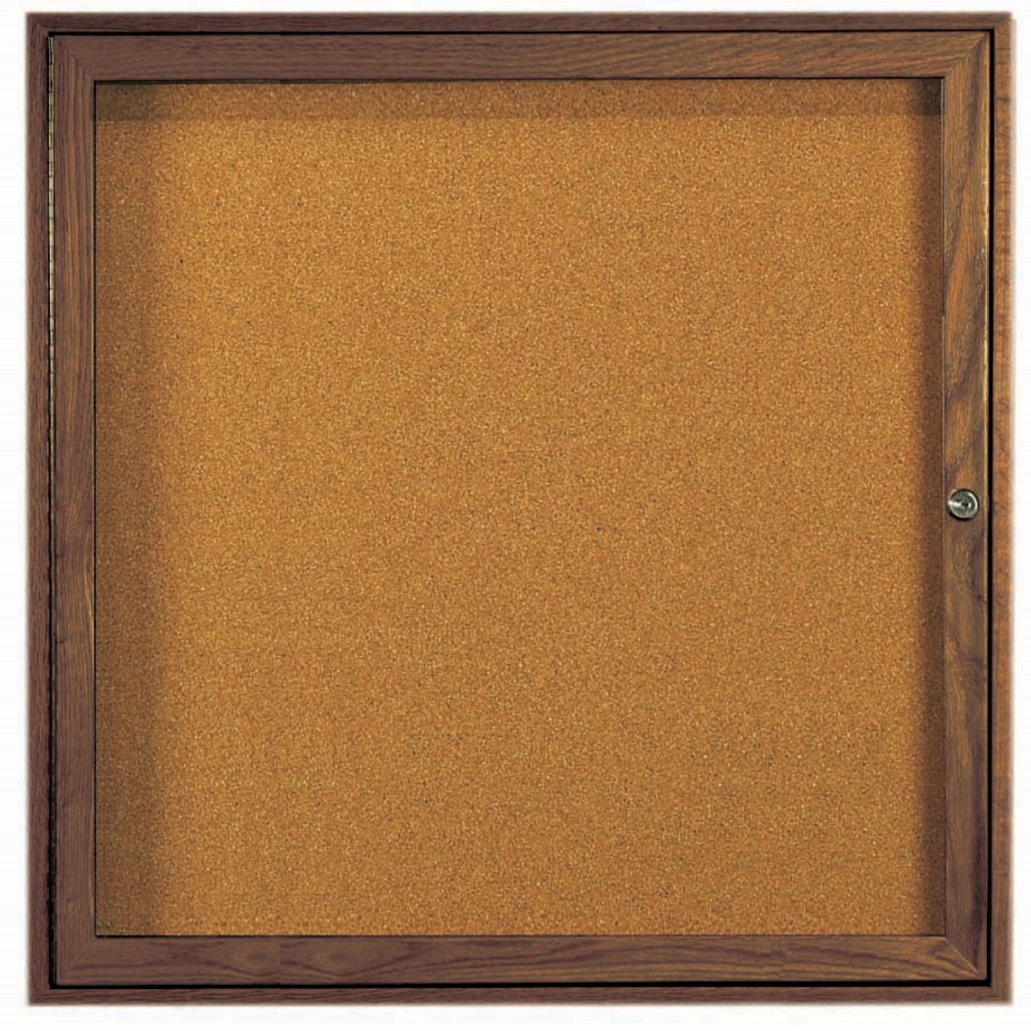 Aarco Stained Walnut Finish Red Oak Enclosed Bulletin Board with Single Door, 36 inch Height x 36 inch Width
