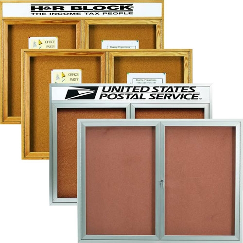 Aarco Cherry Stained Finish Red Oak Enclosed Bulletin Board with Single Door, 36 inch Height x 36 inch Width