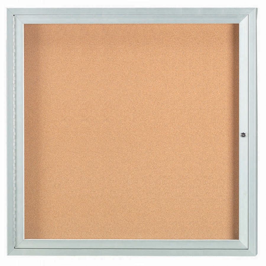 Aarco Clear Satin Anodized Finish Enclosed Aluminum Bulletin Board with Single Door, 36 inch Height x 36 inch Width