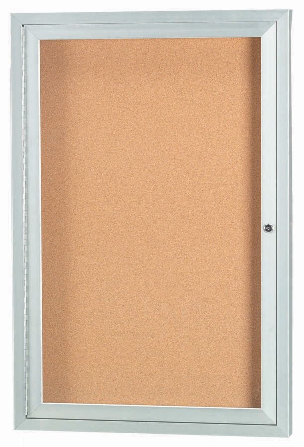 Aarco Clear Satin Anodized Finish Illuminated Enclosed Aluminum Bulletin Board with Single Door, 36 inch Height x 24 inch Width