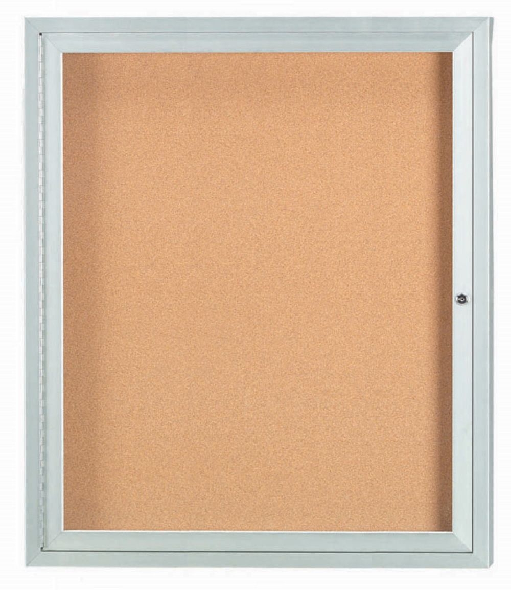 Aarco Clear Satin Anodized Finish Illuminated Enclosed Aluminum Bulletin Board with Single Door, 36 inch Height x 30 inch Width