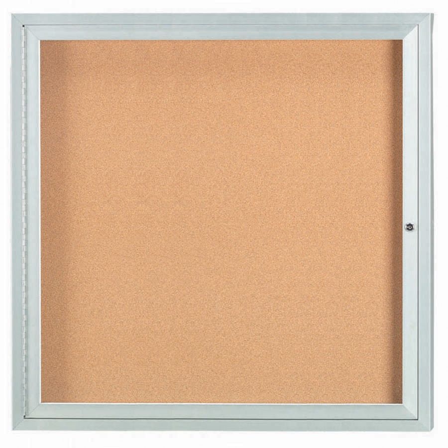 Aarco Clear Satin Anodized Finish Illuminated Enclosed Aluminum Bulletin Board with Single Door, 36 inch Height x 36 inch Width