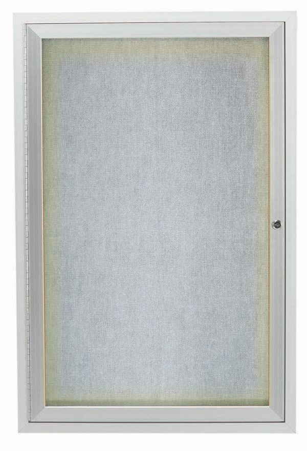 Aarco Clear Satin Anodized Finish Illuminated Outdoor Enclosed Aluminum Bulletin Board with Single Door, 36 inch Height x 24 inch width