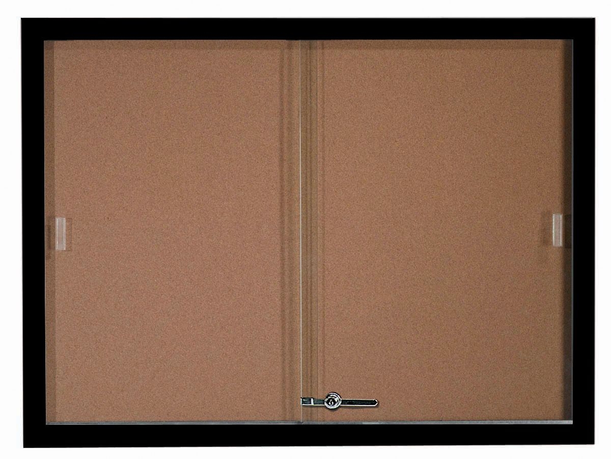Aarco Black Powder Coat Frame Enclosed Bulletin Board with Sliding Glass Doors, 36 inch Height x 48 inch Width