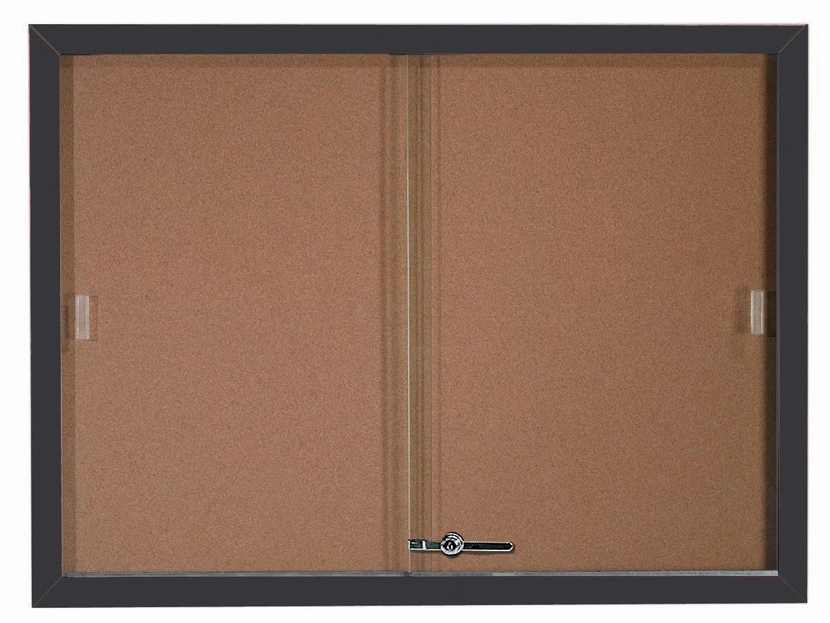 Aarco Bronze Anodized Powder Coat Frame Enclosed Bulletin Board with Sliding Glass Doors, 36 inch Height x 48 inch Width